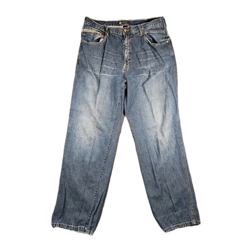 Sean John Mens Jeans 36x34 Linen‎ Blend Medium Wash Relaxed Straight Zip Pocket